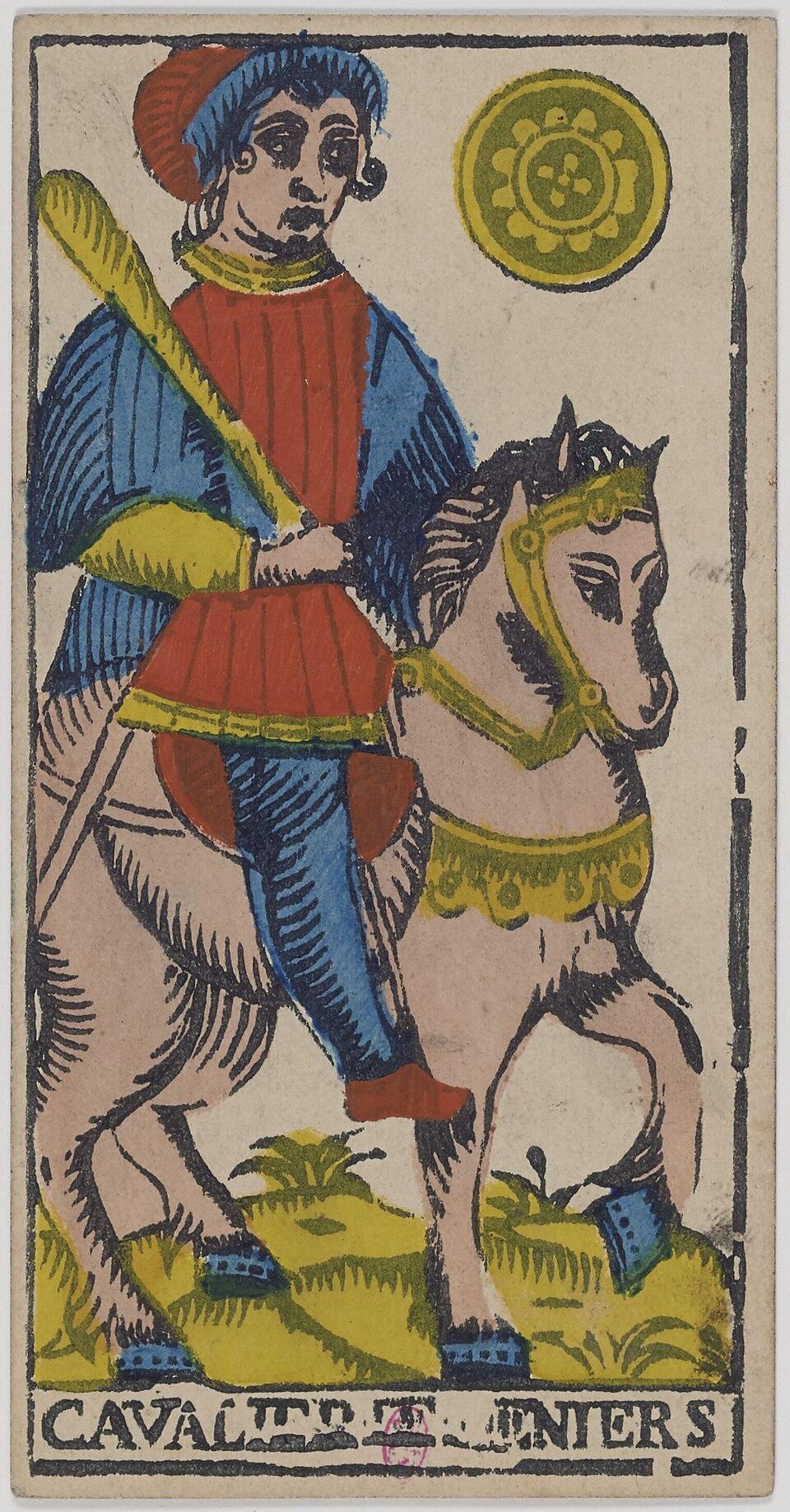 Cavalier de Deniers, arcane mineur du tarot de Marseille