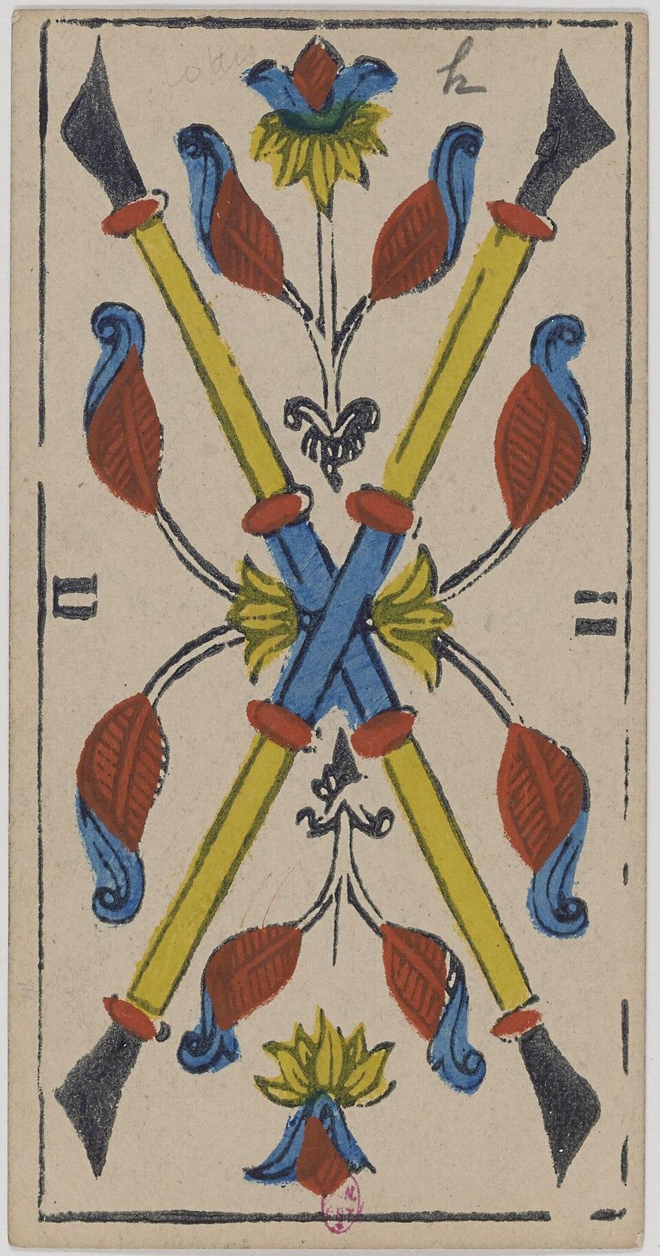 Deux de Bâtons, arcane mineur du tarot de Marseille