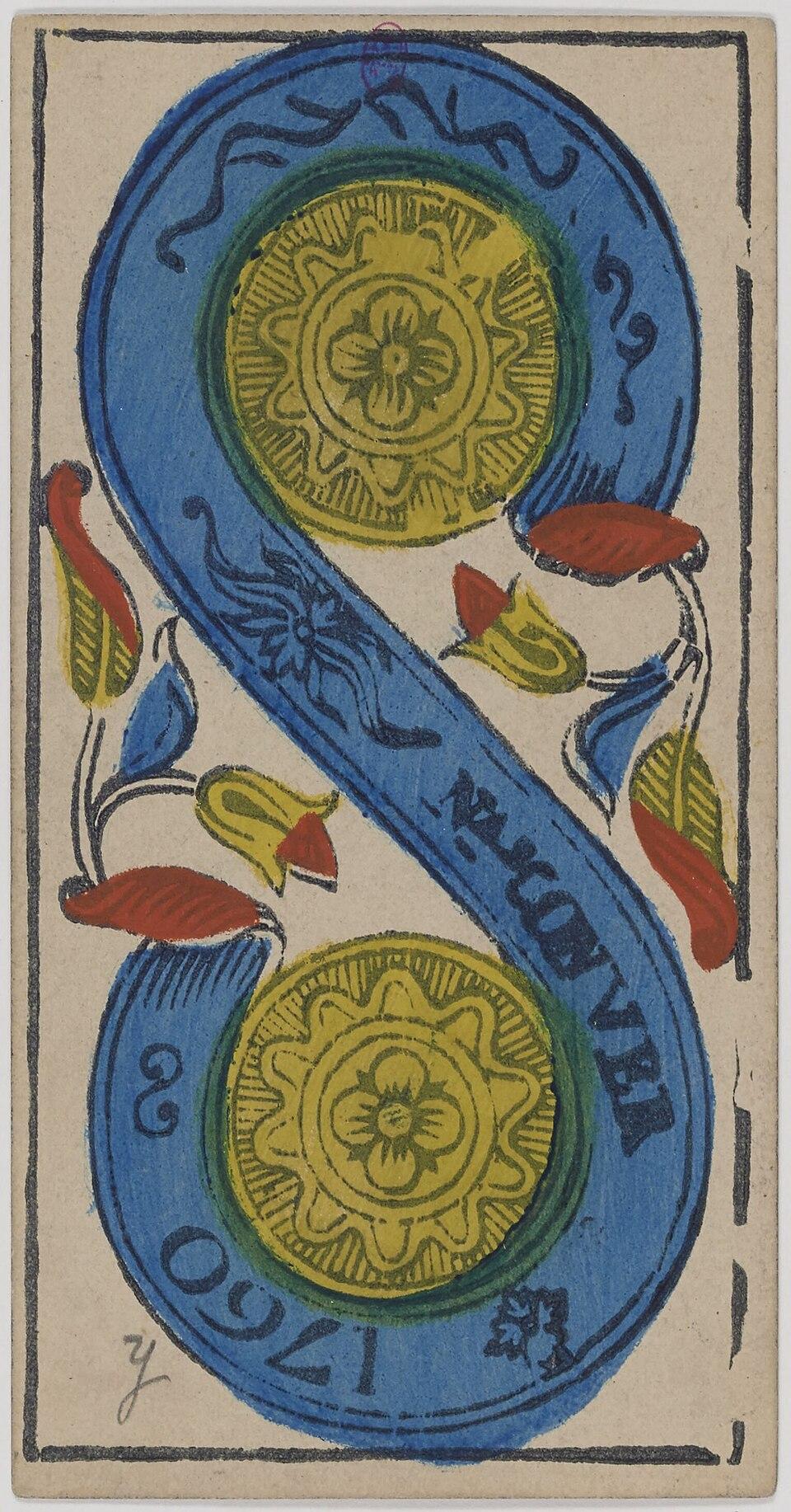 Deux de Deniers, arcane mineur du tarot de Marseille